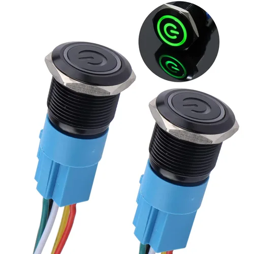Miniatura 8 de 2 piezas interruptor de botón pulsador con pestillo de 16mm, 12V-24V, encendido/apagado, 1NO 1NC, impermeable IP66, carcasa de metal negro