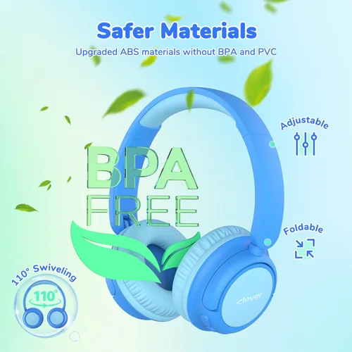 Miniatura 5 de iClever BTH22 - Auriculares Bluetooth para niños, tiempo de reproducción de 60 horas, carga rápida USB C, Bluetooth 5.4, cable AUX, volumen seguro
