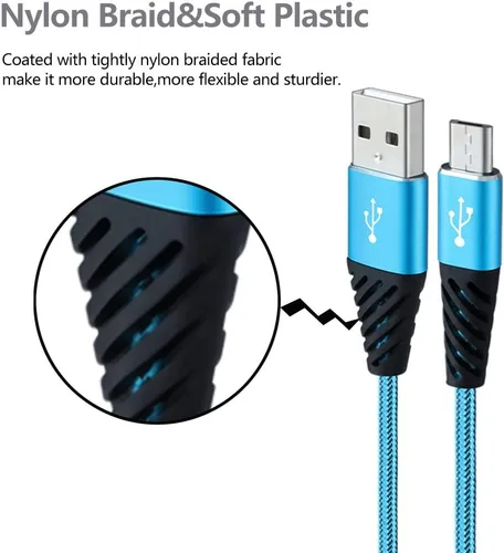 Miniatura 4 de Bynccea Cable micro USB de carga rápida, cable USB Android trenzado de nailon de 6 pies, paquete de 5 cables de carga de teléfono compatible