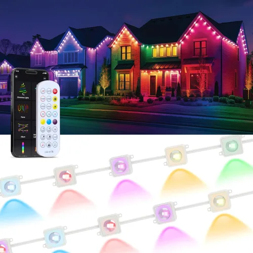 Miniatura 8 de EcoNour Luces permanentes RGB inteligentes para exteriores de 100 pies Sincronización de música, luces LED impermeables con conector de extensión