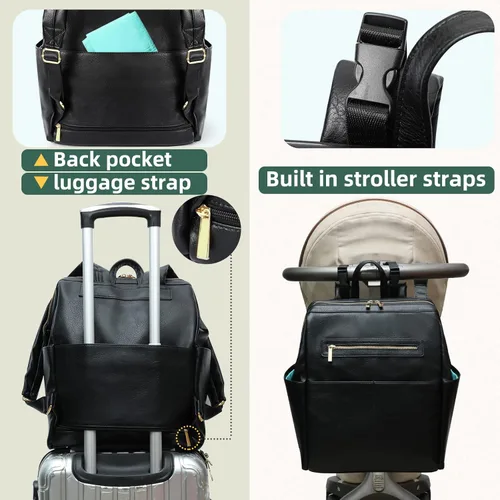 Miniatura 4 de MOMINSIDE Mochila para pañales, mochila de cuero para mamá papá, bolsa de viaje grande para niños y niñas, se adapta a portátiles de 15 pulgadas, 4