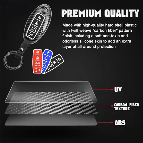 Miniatura 7 de x xotic tech Funda para llavero inteligente con patrón de fibra de carbono con llavero compatible con Infiniti EX FX X G JX M Q X Nissan Altima