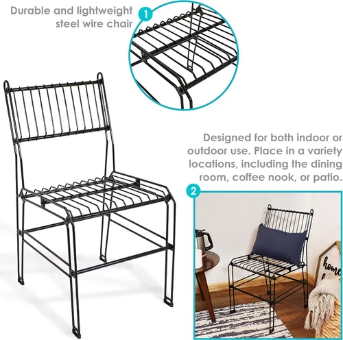 Miniatura 4 de Sunnydaze Silla de comedor moderna sin brazos de alambre de acero para interiores y exteriores, capacidad de peso de 240 libras, color negro, 23.75