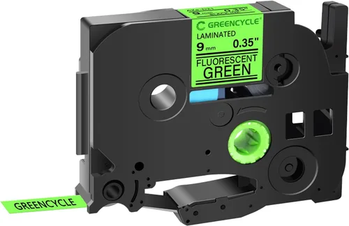 GREENCYCLE Compatible con Ptouch Label Maker Tape TZe-D21 TZ-D21 Negro sobre verde fluorescente TZe TZ 0.354 in 0.35'' Cinta de etiquetas laminada