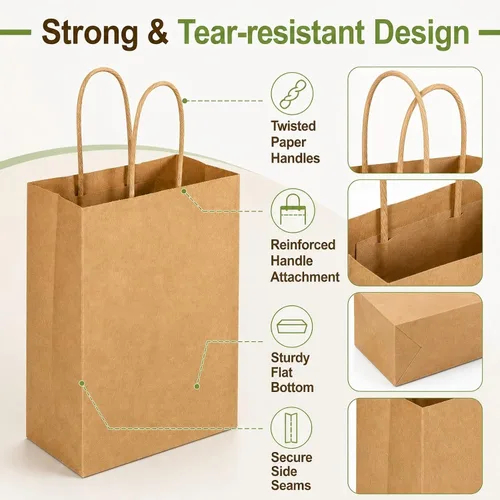 Miniatura 2 de MAQIHAN Bolsas pequeñas de papel kraft con asas – 15 bolsas pequeñas de papel de estraza marrón, bolsa de papel con caramelos, recuerdos de fiesta
