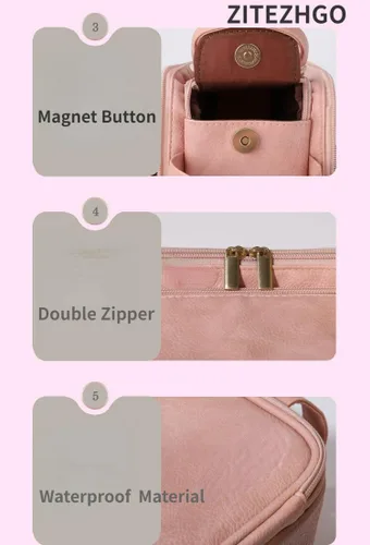 Miniatura 2 de ZITEZHGO Bolsa de viaje de maquillaje, bolsas de cosméticos impermeables para mujeres, bolsa de aseo de piel sintética de gran capacidad