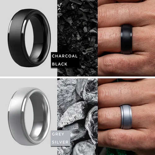 Miniatura 14 de ThunderFit Anillos de boda de silicona para hombre, 0.394 in de ancho y 0.098 in de grosor, paquete múltiple de variedad 1-7