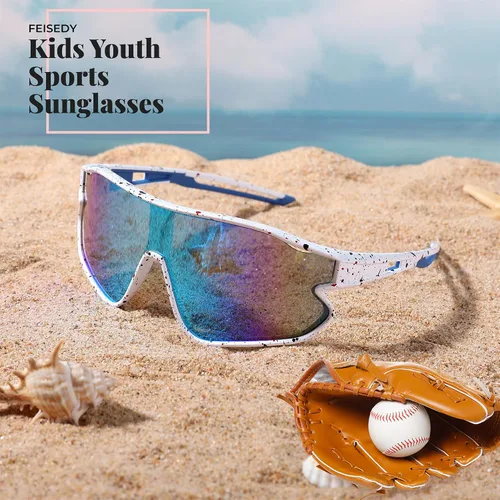 Miniatura 7 de FEISEDY Gafas de sol unisex para jóvenes, gafas de sol de béisbol y tenis, UV400 deportivas para niños y niñas, pantallas de ciclismo B4064