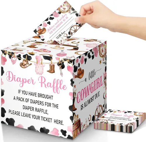 Miniatura 61 de Teling 51 boletos para rifas de pañales con caja de tarjetas, decoración de baby shower, caja de soporte para baby shower, para fiesta de rifas