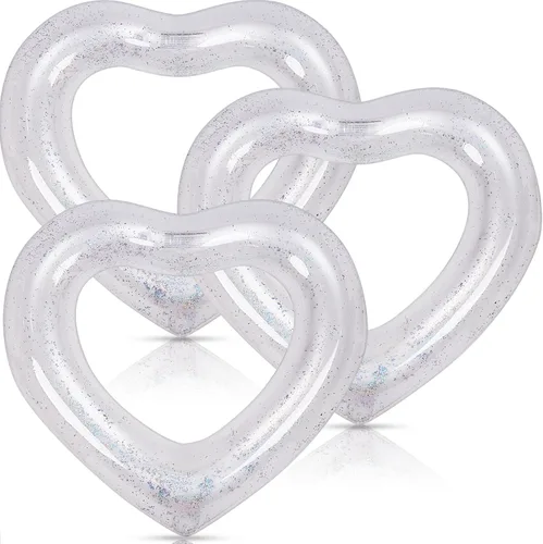 Miniatura 10 de Flotador inflable de 3 piezas de corazón para piscina, anillos de natación inflables con purpurina, despedida de soltera, tubo flotador, anillo