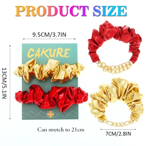 Miniatura 4 de CAKURE Bandas elásticas para el cabello, bandas elásticas para coleta de caballo de color rojo dorado, accesorios para el cabello para mujeres