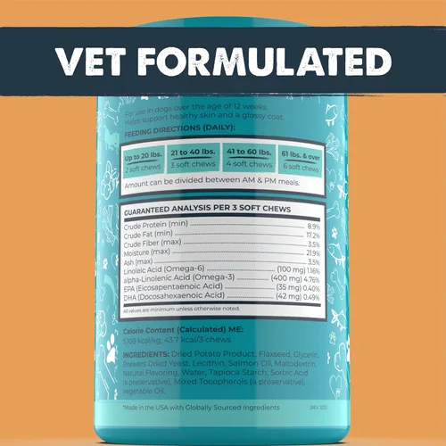 Miniatura 7 de Mighty Paw Waggables Mighty Omega (fabricado en los Estados Unidos, 120 unidades) Aceite de pescado omega 3 masticable para perros. Suplemento