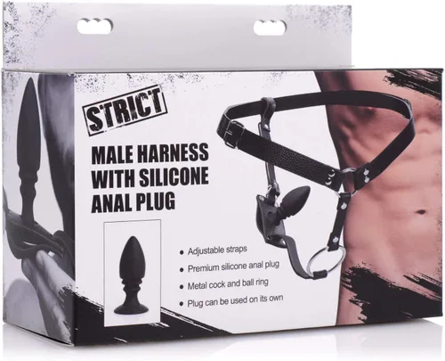Miniatura 4 de STRICT Arnés de anillo de polla masculina con tapón anal de silicona