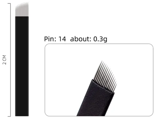 Miniatura 3 de XIAOYU Agujas de tatuaje de cejas, 50 agujas desechables Microblading para cuchillas de maquillaje manuales de tatuaje de cejas, F14