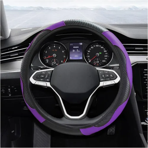 Miniatura 8 de Funda para volante de automóvil, protector de volante elástico de cuero de fibra de carbono de 15 pulgadas, antideslizante, transpirable y suave