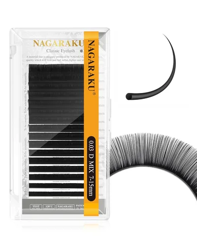 Miniatura 237 de NAGARAKU Extensiones de pestañas, pestañas individuales, 0.05mm, rizo D, 15mm, clásico, negro mate, suave, natural, profesional, 16 filas, 0.05-D