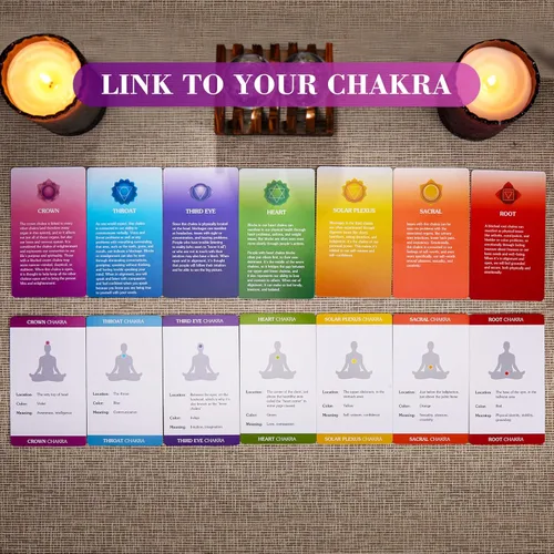 Miniatura 4 de BWTY - Juego de cartas de tarot con libro guía y 7 cartas de chakras. Tarot de aprendizaje para principiantes con significados en ellas, palabras Oro