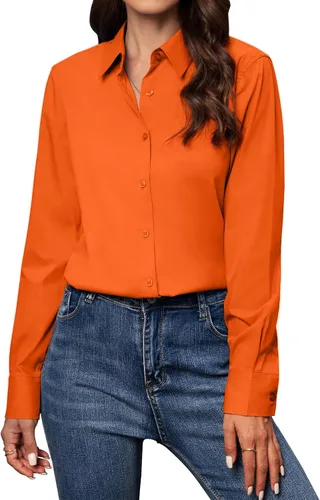 Miniatura 9 de Gleeivy Camisas con botones para mujer de ajuste clásico, camisa de vestir, camisa de trabajo, de negocios, casual, de manga larga, blusa, tops A