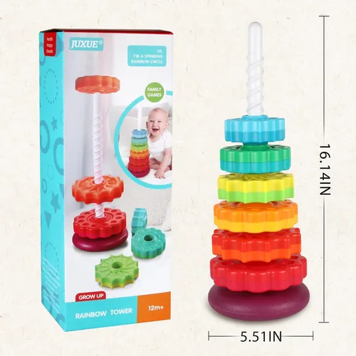 Miniatura 7 de JUXUE Juguete Giratorio, Juguetes de Apilar Arcoíris para Niños Pequeños de 1 a 3 años, Juguetes de Apilar Anillos para Bebés de 6 a 12 Meses