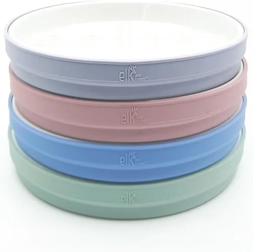Miniatura 14 de Elk and Friends Platos blancos de porcelana para niños de 7.8 pulgadas con fundas de silicona, adecuados para bebés/niños pequeños, aptos