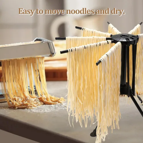 Miniatura 6 de Ourokhome Escurridor plegable de pasta, plástico plegable casero para espaguetis frescos, colgador de fideos para cocina con 10 brazos, estable