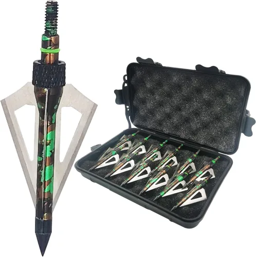 Miniatura 10 de Cabezas Anchas de Caza 12UN 100 Granos Cabezas de Flecha para Atornillar 3 Cuchillas Puntas de Flecha Compatibles con Ballesta y Arco Compuesto + 1