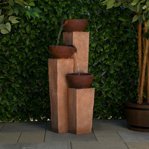 Miniatura 2 de Alpine Corporation ZEN398 - Fuente de agua moderna de 3 niveles para exteriores de 35 pulgadas, elegante fuente de suelo rústica para jardín, patio