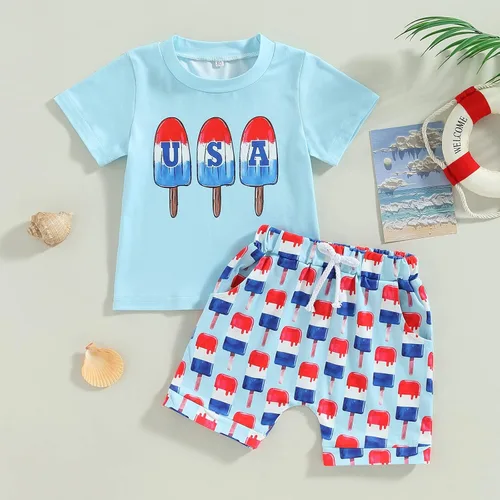 Miniatura 2 de LouVasabuce Conjunto de ropa de verano para el 4 de julio, camiseta de manga corta, casual, pantalones cortos de EE. UU