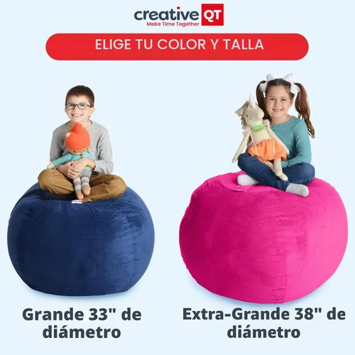 Miniatura 3 de Creative QT - Puf de almacenamiento de animales de peluche Stuff 'n Sit extra grande, para organización, para almacenamiento de juguetes, disponible