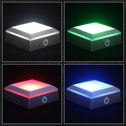 Miniatura 5 de ERWEI Base de luz LED para arte de cristal 3D de vidrio, placa de exhibición de base cuadrada con luz colorida, soporte plano Superficie superior