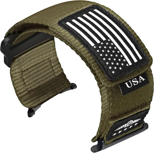 Miniatura 9 de Abanen Correa de reloj de nailon tejido resistente para Samsung Galaxy Watch 8 1.575 in/1.732 in, correa deportiva táctica sin huecos con bandera