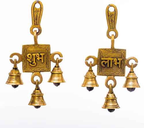 Shubh Labh de latón para colgar en la pared, escultura religiosa espiritual, decoración antigua india, pieza de exhibición, símbolo auspicioso para