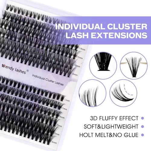 Miniatura 3 de Kit de racimos de pestañas para pestañas de bricolaje: 280 unidades, Wendy, para usar en casa, ultraligeras, naturales, esponjosas, delgadas