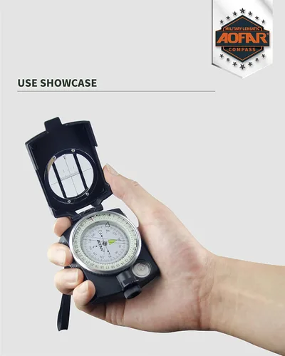 Miniatura 4 de AOFAR Military Compass,AF-4580 Lensatic Sighting, Waterproof and Shakeproof with Map Measurer Distance Calculator, Pouch for Camping, Hiking Negro