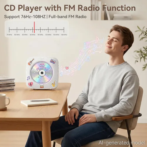 Miniatura 6 de Reproductor de CD portátil Bluetooth recargable: Reproductores de CD para el hogar con 1800mAh Kegaudio Reproductor de CD de escritorio de pared