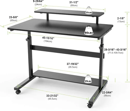 Miniatura 3 de EUREKA ERGONOMIC Escritorio móvil de pie ajustable en altura, estación de trabajo de computadora con estante para monitor, escritorio portátil