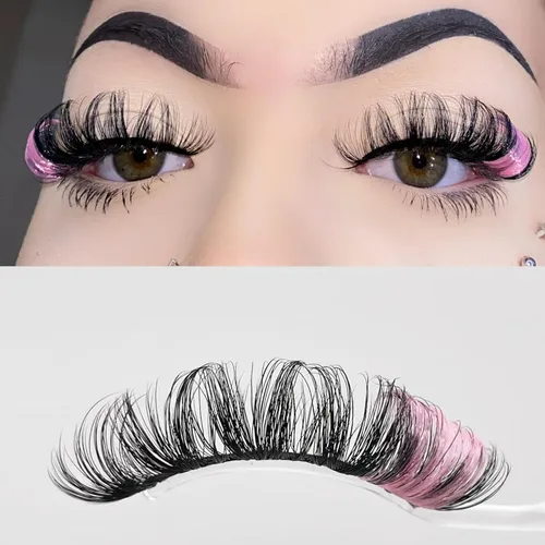 Miss Kiss 1 par de pestañas rusas rizadas en D con color rosa, pestañas de ojo rizado suave, pestañas postizas esponjosas de hada, pestañas postizas