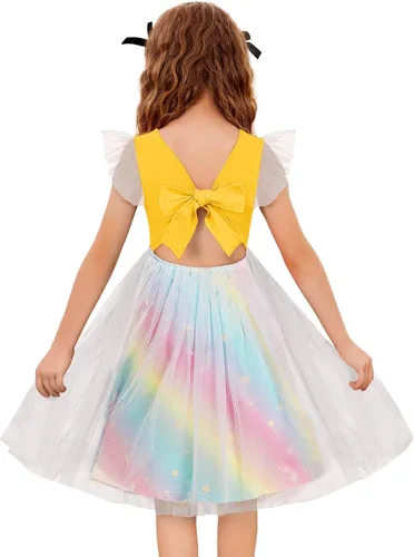 Miniatura 30 de Arshiner Vestido tutú de verano para niñas pequeñas, de tul sin espalda, para fiesta, cumpleaños, vestidos de algodón, 2-6 años