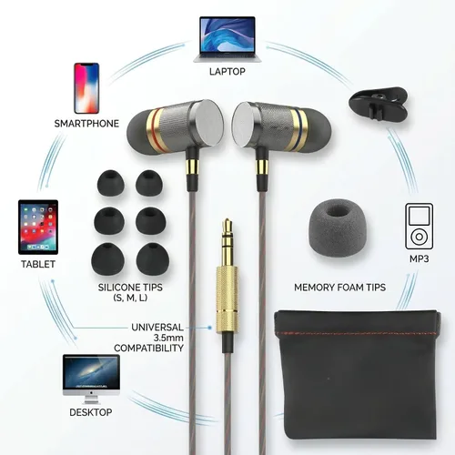 Miniatura 6 de Betron YSM1000 Auriculares intrauditivos con cable, aislamiento de ruido con potente sonido de graves, cable sin enredos y conector de 3.5mm