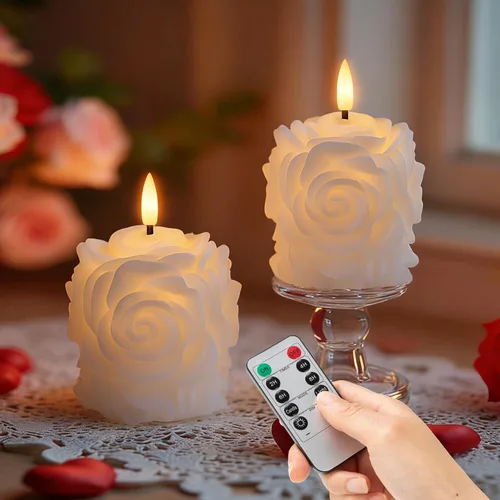 Miniatura 8 de Velas de Árbol de Navidad con Control Remoto, Velas Navideñas Sin Llama con Cadena de Estrellas de Hadas Incorporadas, Velas Operadas por Batería