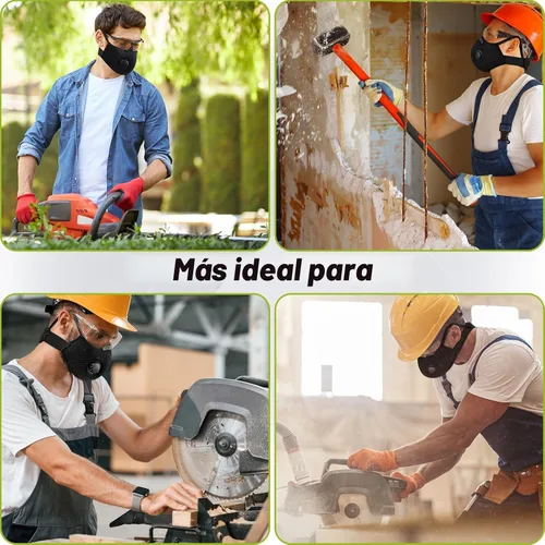 Miniatura 6 de BASE CAMP M Plus Máscara antipolvo, Máscara facial reutilizable y transpirable con 6 filtros de carbón activado para carpintería, construcción