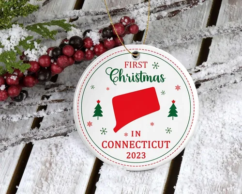 Miniatura 2 de Adorno de la primera Navidad en Connecticut 2023 – Decoración colgante de árbol para amantes de las fiestas de Navidad – Regalo de festival