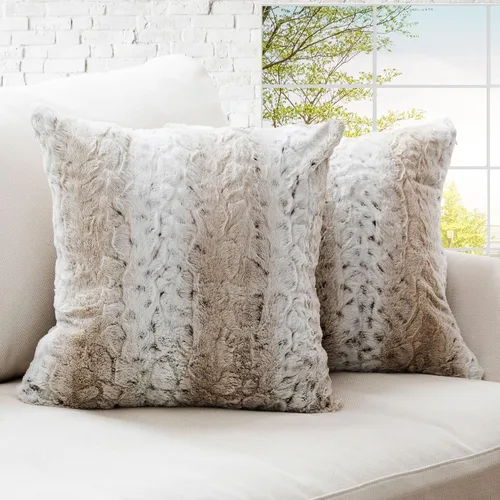Cheer Collection Almohadas de piel sintética en relieve, juego de 2 almohadas lumbares para sofá, 22 x 22 pulgadas, leopardo de nieve