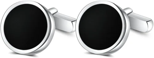 Miniatura 5 de MERIT OCEAN Juego de gemelos de ónix para hombre y tachuelas de plata y negro para hombres de esmoquin camisas de negocios regalo de boda