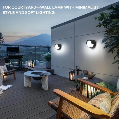 Miniatura 4 de Foco de pared moderno para exteriores - Lámpara de pared redonda impermeable para jardín/patio - Luz fría de 6500K 3000K-2 Pack - Negro