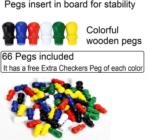 Miniatura 7 de Win SPORTS Tablero de damas chinas, juego de estrategia clásico y diversión para toda la familia, incluye 60 clavijas de madera en 6 colores, hechas