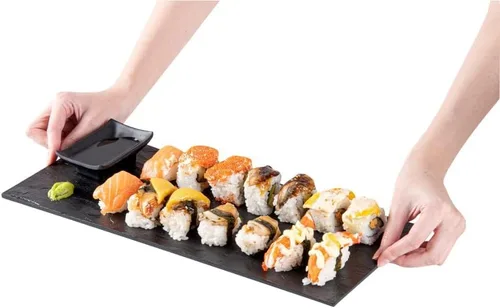Miniatura 4 de Restaurantware Platos de servir de 16 x 7 pulgadas, 25 tablas rectangulares de charcutería, imitan el aspecto de platos de plástico negro pizarra