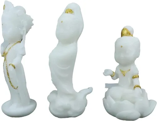 Miniatura 7 de Ebros Gift Pequeño Feng Shui Cultural Art Fortuna Charm Blanco y Oro Buda Figurita Bodhisattva Hotei Mini Budas Talismán Escultura