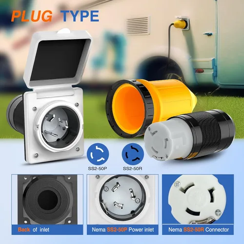 Miniatura 9 de Nilight Kit de entrada y salida de alimentación de 50 amperios para RV con protector de cable de arranque, ETL listado, 125/250V, NEMA SS2-50P Combo