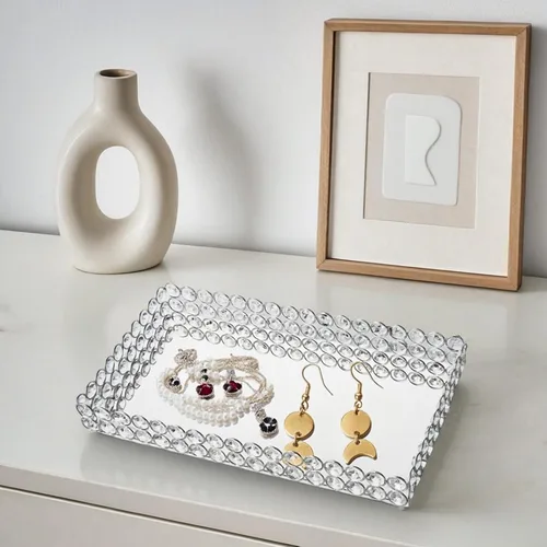 Miniatura 3 de Feyarl Bandeja de perfume de cristal con superficie espejada, para cosméticos, joyería, anillos, aretes, organizador de baratijas, almacenamiento